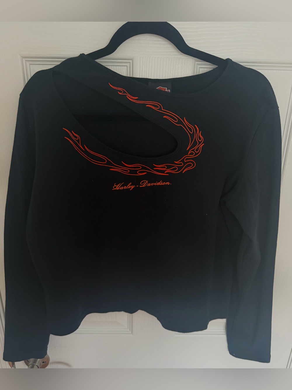 🔥VINTAGE Harley-Davidson Flame Cutout Crop Long Sleeve Rochelle Park NJ